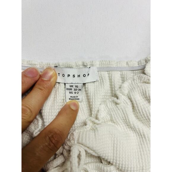 Topshop White Puff Sleeve Waffle Knit Cutout Milkmaid Bodysuit Size XS White - Picture 11 of 14